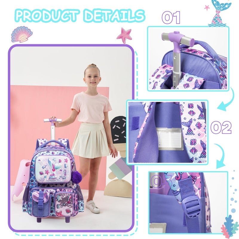 Meetbelify Bowknot Rolling Backpack for Gilrs Backpacks with Wheels Kids Wheeled Suitcase Luggage - Image 4