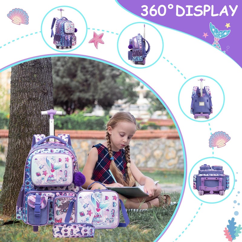Meetbelify Bowknot Rolling Backpack for Gilrs Backpacks with Wheels Kids Wheeled Suitcase Luggage - Image 3
