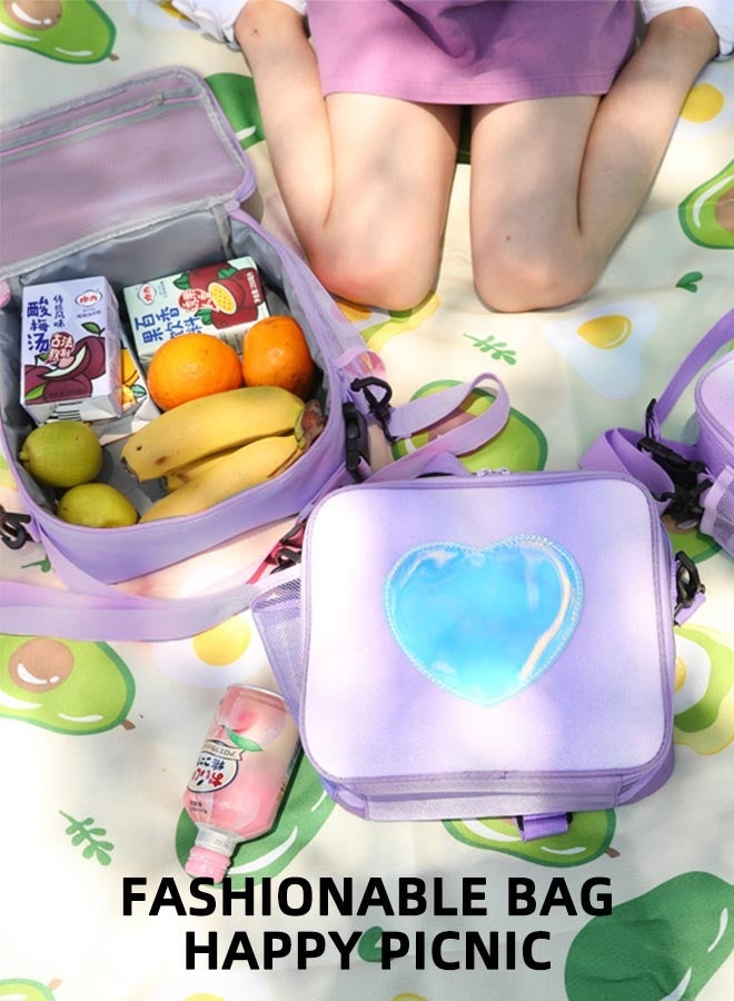 general Kids Girls Lunch Box, Insulated Tote Bag Leakproof Insulated Cooler Bag Reusable Lunch Bag For School Office Outdoor (Purple With Shoulder Strap) - Image 5