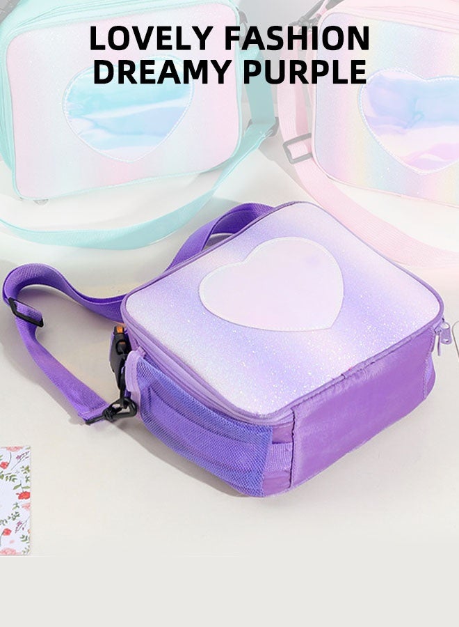 general Kids Girls Lunch Box, Insulated Tote Bag Leakproof Insulated Cooler Bag Reusable Lunch Bag For School Office Outdoor (Purple With Shoulder Strap) - Image 2