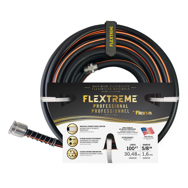Flexon Flextreme Pro 5/8" x 100ft Performance Rubber Garden Hose â€“ Heavy-Duty, Kink-Resistant, All-Weather Flexibility, Industrial-Grade Couplings, Durable Outdoor Watering Hose for Lawn & Garden - Image 1