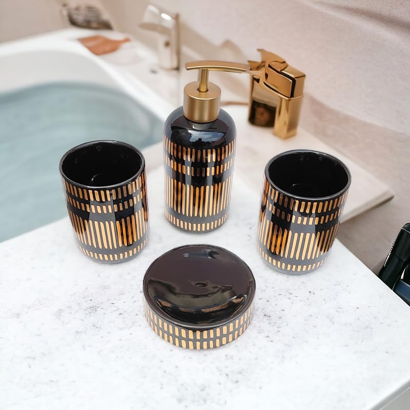 Whizzo Luxury Bathroom Accessories Set Ceramic Including 4 Piece Bathroom Accessories Set Soap Dispenser Toothbrush Holder Tumbler Soap Dish Best Gifitng Option Black - Image 4