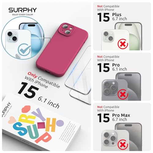 SURPHY Designed for iPhone 15 Case Compatible with MagSafe 61 inch 2023 with 2 Pack Screen Protector Liquid Silicone Phone Case Camera Protective Soft Microfiber Lining Hibiscus - Image 3