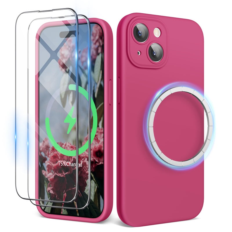 SURPHY Designed for iPhone 15 Case Compatible with MagSafe 61 inch 2023 with 2 Pack Screen Protector Liquid Silicone Phone Case Camera Protective Soft Microfiber Lining Hibiscus - Image 2