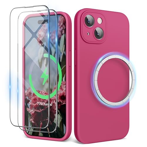 SURPHY Designed for iPhone 15 Case Compatible with MagSafe 61 inch 2023 with 2 Pack Screen Protector Liquid Silicone Phone Case Camera Protective Soft Microfiber Lining Hibiscus - Image 1