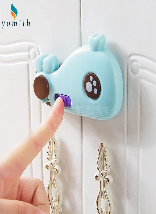 YOMITH Baby Drawer Cabinet Locks Safety, Cartoon Whale Shape, Drawers Sliding, Closet Cupboard, Straps Baby Protection (Pack of 2, Blue) - Image 3