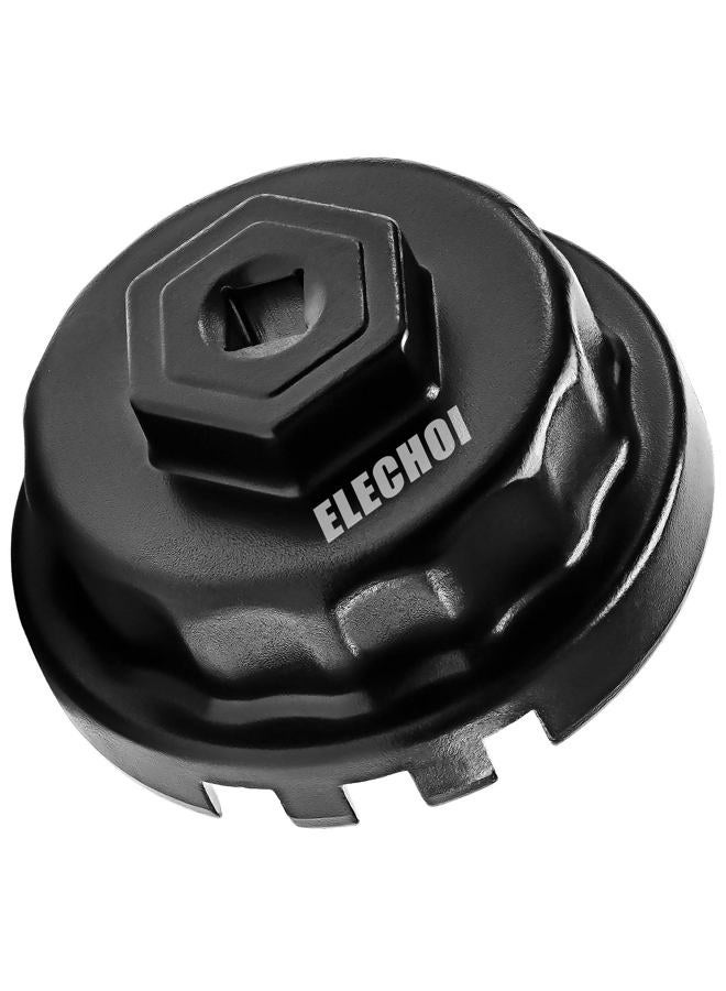 ELECHOI 64mm 14 Flutes/4 Slots Oil Filter Cap Wrench Removal Tool Socket Compatible with Toyota, Lexus, and Scion Vehicles Equipped with 2.5L to 5.7L engines, Black Heavy-Duty Aluminum - Image 1