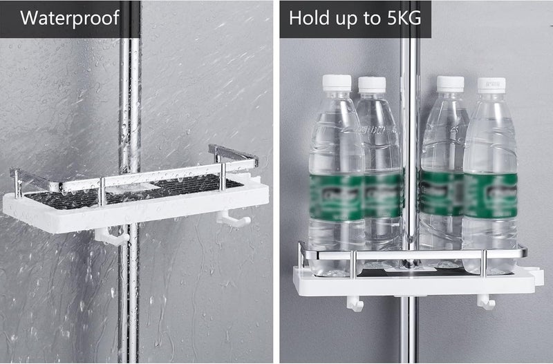 DUFU Shower Caddy No Drill 1Packs Shower Shelf Bathroom Shelf Shower Rack Organiser Holder for Soap Shampoo Towel with Buckle and Shower Head Hook Fit 0.83-0.98in Shower Rail - Image 2