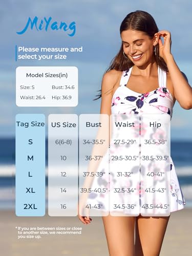 MiYang Women's Swimwear One Piece Slimming Skirt Tummy Control Swimdress Bathing Suit Black Floral Large (US 12-14) - Image 5