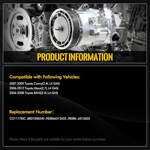 KUSATEC CO 11178JC AC Compressor Compatible with Toyota Camry 2007-2009/Hiace 2006-2012/RAV4 2006-2008; Air Conditioning Compressor CO 11178JC AC Compressor 2.4L 2.7L L4 - Image 3