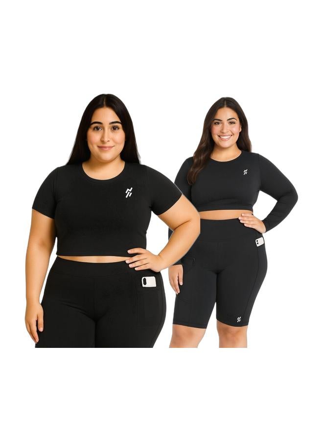 Moveletix Plus Size Activewear Crop Top Soft & Plus Size Shorts Smart Pocket Premium - Card Airpod slot - Image 1