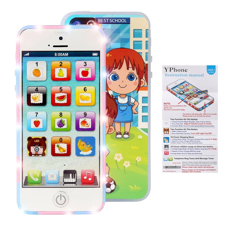 Cooplay 1X Child Phone Toy Toddler Rechargeable Smart Phone Play Music Song Educational Recharge Type-C Mobile for Baby Kids Children Infant Christmas Day - Image 4