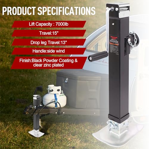 NBJINGYI 28" Lift 7000LBS Capacity Square Pipe Mount Swivel Jack with Footplate Sidewind Handle Black Finish - Image 2