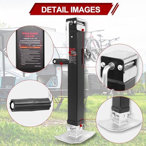 NBJINGYI 28" Lift 7000LBS Capacity Square Pipe Mount Swivel Jack with Footplate Sidewind Handle Black Finish - Image 3