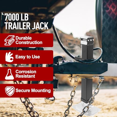 NBJINGYI 28" Lift 7000LBS Capacity Square Pipe Mount Swivel Jack with Footplate Sidewind Handle Black Finish - Image 5