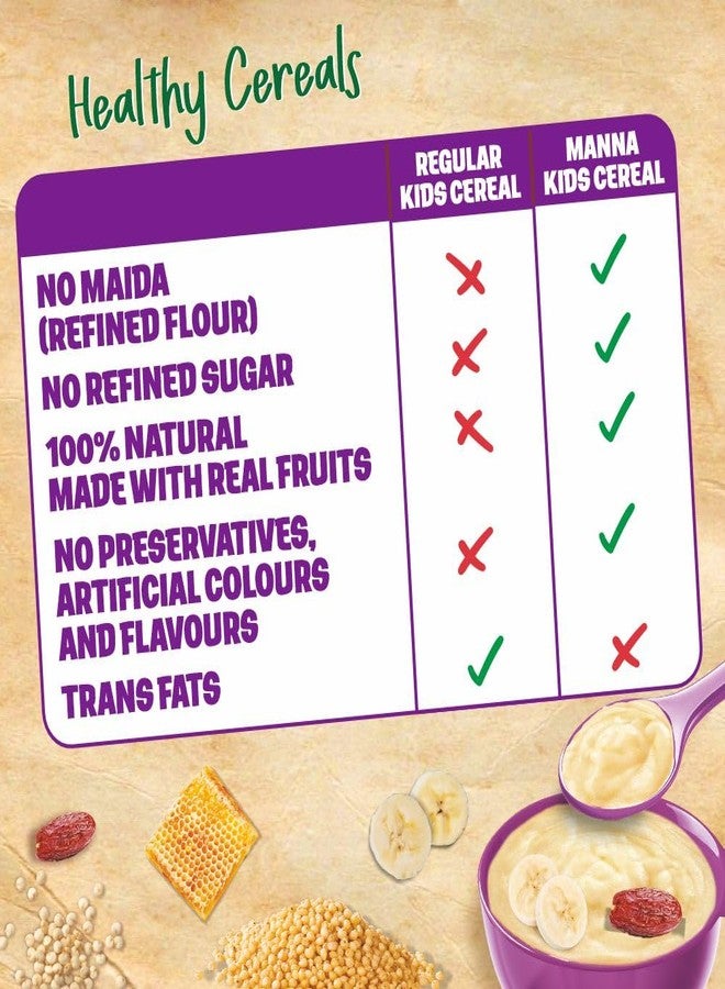 Manna Health Mix Instant Multigrain Cereal, Banana, Dates, Honey with Milk. Made with Real Fruits and 8 Supergrains and Millets. No Added Sugar, No Artificial Color, Flavors 200g - Image 3