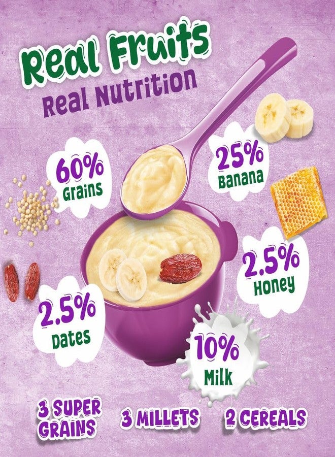 Manna Health Mix Instant Multigrain Cereal, Banana, Dates, Honey with Milk. Made with Real Fruits and 8 Supergrains and Millets. No Added Sugar, No Artificial Color, Flavors 200g - Image 4