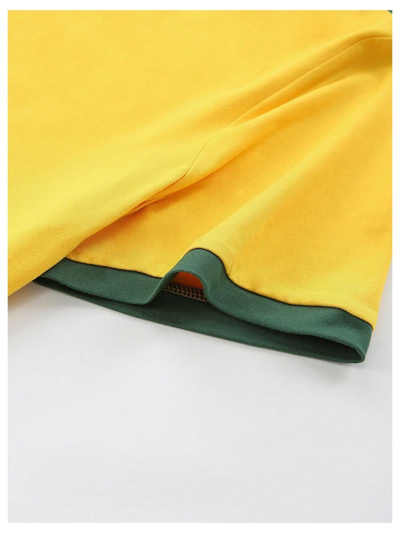 WDIRARA Men's Brazil Soccer Jersey Crew Neck Graphic T Shirt Short Sleeve Ringer Tee Yellow Large - Image 3