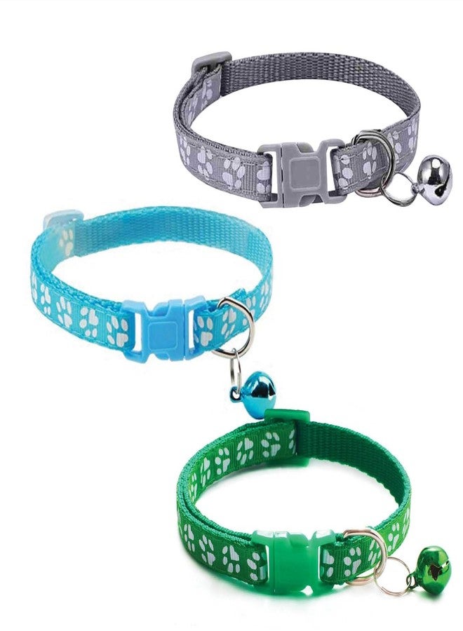 Litvibes Cat Collars Set of 3 with Bell,Kitten & Small Dog Soft Adjustable Collar Safe,Solid Breakaway for Cats & Puppies,Cute Kitty Neckband with Paw Print-(Grey,Light Blue,Dark Green) - Image 1