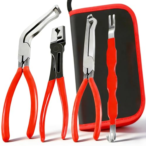 Rhevosil 4 Pcs Electrical Disconnect Pliers for Cars, Automotive Electrical Terminal Connector Separator Removal Tool, with Straight & 60° Pliers, Hose Clamp Plier, Plug Release Tool in Storage Box - Image 1