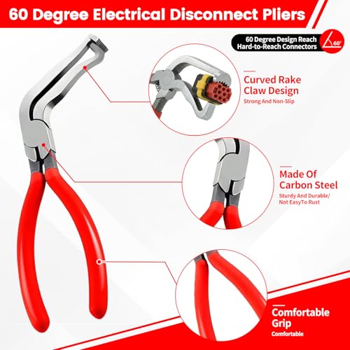Rhevosil 4 Pcs Electrical Disconnect Pliers for Cars, Automotive Electrical Terminal Connector Separator Removal Tool, with Straight & 60° Pliers, Hose Clamp Plier, Plug Release Tool in Storage Box - Image 5