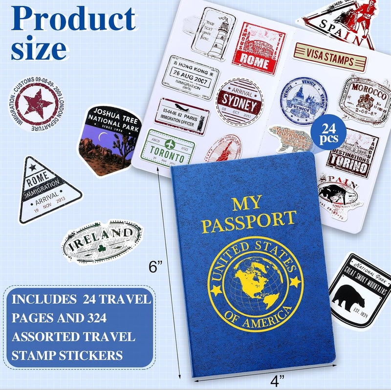 Sureio Sureio 348 Pcs Passport Book Set 24 Blank Passport Books with 324 Assorted Travel Stickers for Scrapbooks Party Favors Wall Decals Arts Crafts Supplies Game Prizes Collections  - Image 2