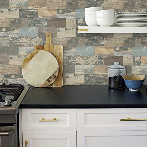 DEWOO 20-Sheet DEWOO Peel and Stick Self Adhesive Wall Tiles Kitchen Backsplash Distressed Wood Look,Vintage Old Fashion (13.5" x 11.4") - Image 3