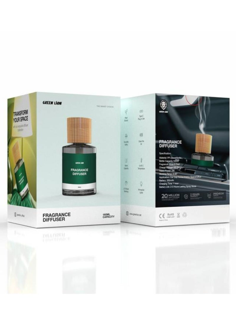 GREEN LION Fragrance Diffuser - Rose & Oud, 2-3 Hours Working Time, Type C Plug-in, 160ml Capacity, Air Cleaner & Humidifier, Atmosphere Lights - Wooden  - Image 2