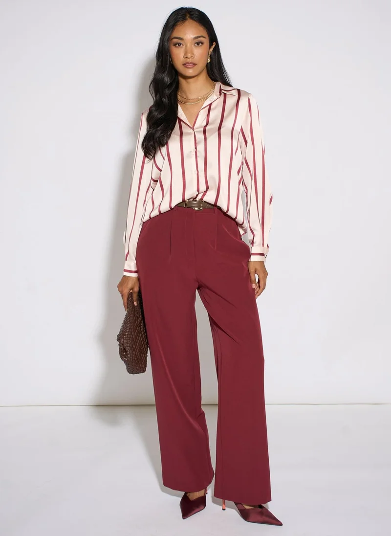 Gini London  Burgundy Stripe Loose Fit Shirt for Women | Best Price UAE