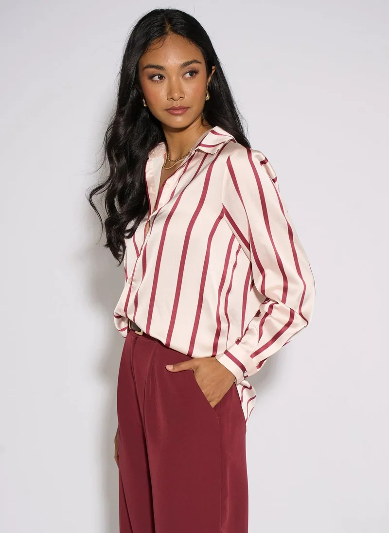 Gini London  Burgundy Stripe Loose Fit Shirt for Women | Best Price UAE