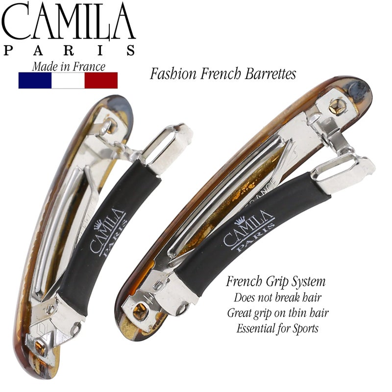 Camila Paris CP3327 French Hair Barrette Clip for Girls, Gold Small Set of 2 Strong Hold Grip Hair Clips for Women, No Slip Rubberized Automatic Clasp Styling Girls Hair Accessories, Made in France - Image 5