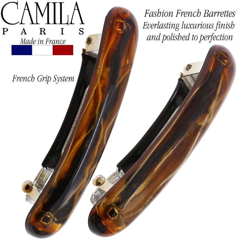 Camila Paris CP3327 French Hair Barrette Clip for Girls, Gold Small Set of 2 Strong Hold Grip Hair Clips for Women, No Slip Rubberized Automatic Clasp Styling Girls Hair Accessories, Made in France - Image 3