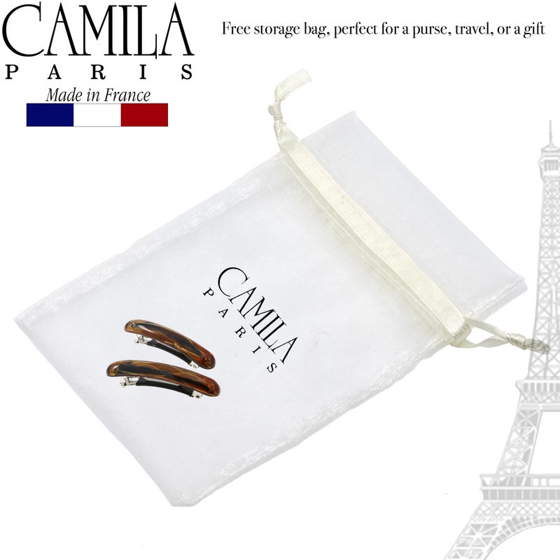 Camila Paris CP3327 French Hair Barrette Clip for Girls, Gold Small Set of 2 Strong Hold Grip Hair Clips for Women, No Slip Rubberized Automatic Clasp Styling Girls Hair Accessories, Made in France - Image 4