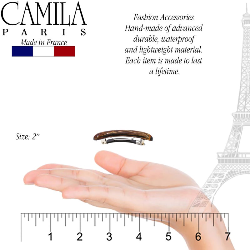 Camila Paris CP3327 French Hair Barrette Clip for Girls, Gold Small Set of 2 Strong Hold Grip Hair Clips for Women, No Slip Rubberized Automatic Clasp Styling Girls Hair Accessories, Made in France - Image 2