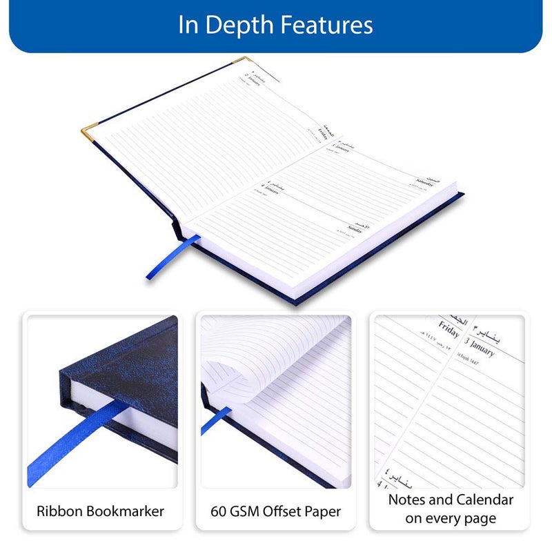 FIS 2026 Diary, A5 Size 148x210mm, 1 Side Padded Vinyl Cover, Gold Round Corners, 1 Day a Page with Saturday & Sunday Combined, Arabic/English, 60gsm - Image 5