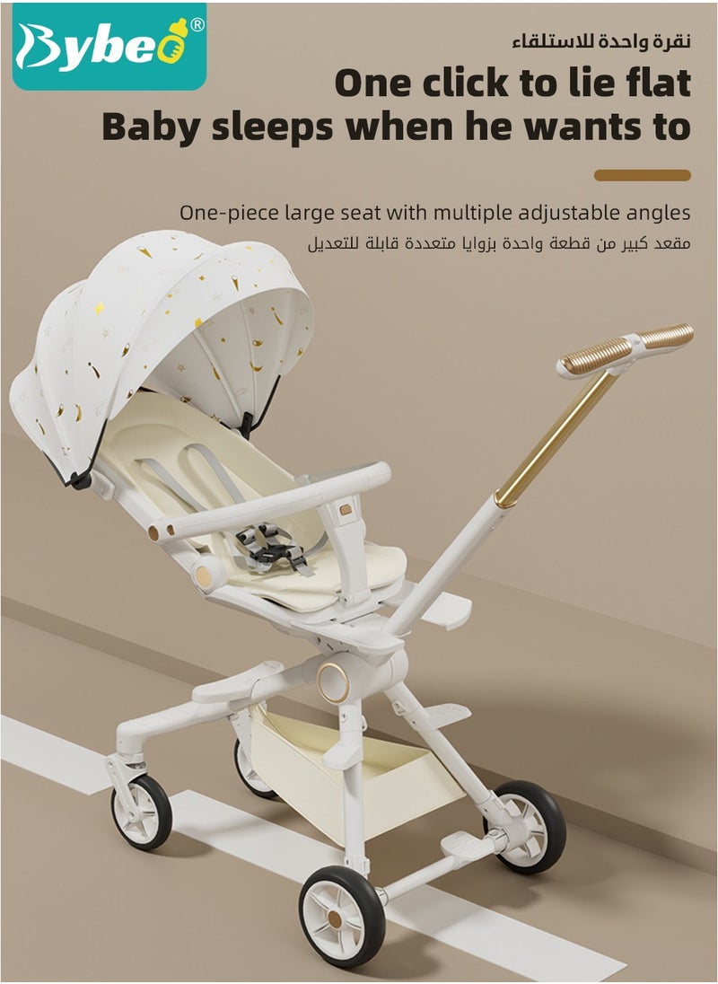 Bybeo - Lightweight Baby Stroller, Multifunctional Travel Cabin, One-Hand Folding Babies Strollers for Newborn, Infant, Kids with Dinner Plate, Sunshade and 175-Degree Adjustable  Reversible Reclining Seat - Image 1