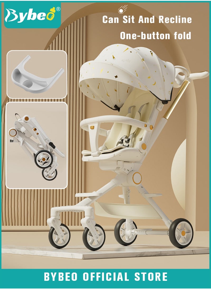 Bybeo - Lightweight Baby Stroller, Multifunctional Travel Cabin, One-Hand Folding Babies Strollers for Newborn, Infant, Kids with Dinner Plate, Sunshade and 175-Degree Adjustable  Reversible Reclining Seat - Image 1