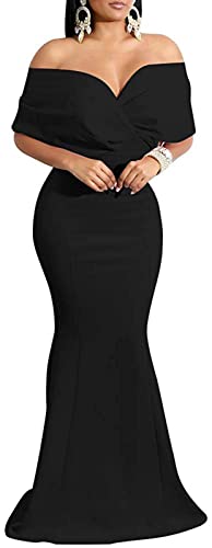 sexycherry Black Cocktail Dresses for Women Sexy Bodycon Off Shoulder Long Cocktail Prom Dress with Zipper for Evening Party(Medium) - Image 1