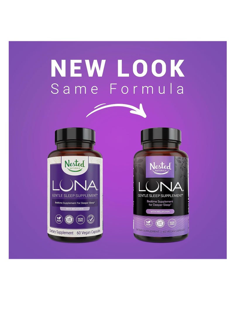 Nested Naturals Luna Sleep Aid Naturally Sourced Ingredients 60 Non-habit Forming Vegan Capsules  - Image 2