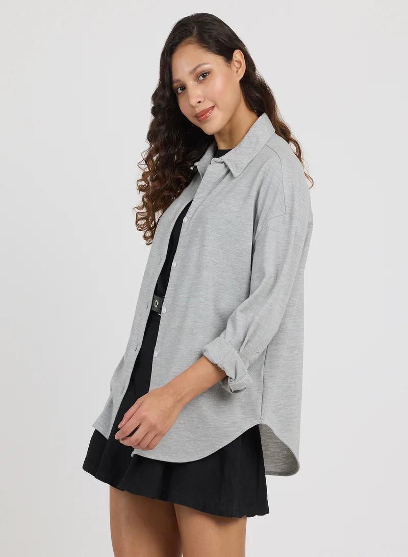 بينيا كولادا Women's Cloud Grey Solid Oversized Shirt For Casual Wear | Spread Collar | Long Sleeves | Button Closure | Shirt Designed With Comfortable Fit For Woman & Girls