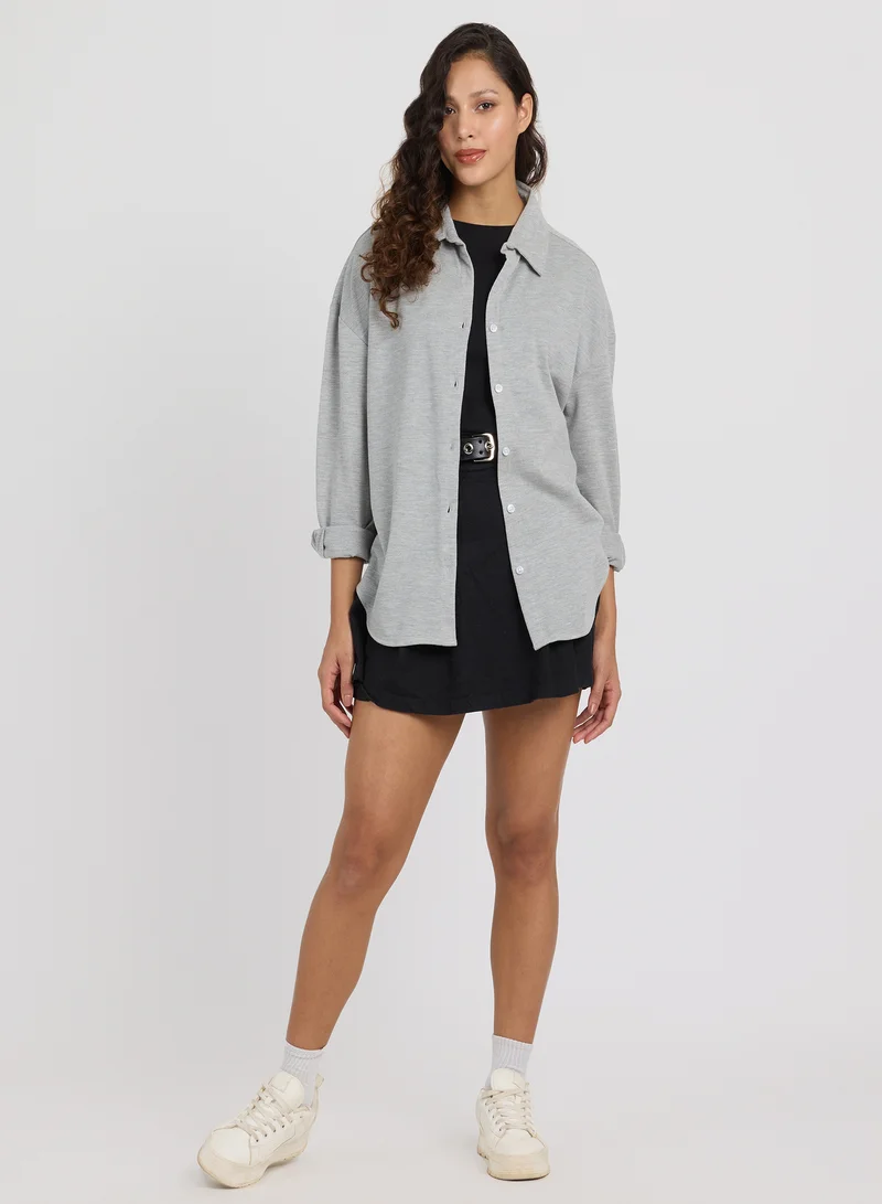 PINACOLADA Women's Cloud Grey Solid Oversized Shirt For Casual Wear | Spread Collar | Long Sleeves | Button Closure | Shirt Designed With Comfortable Fit For Woman & Girls