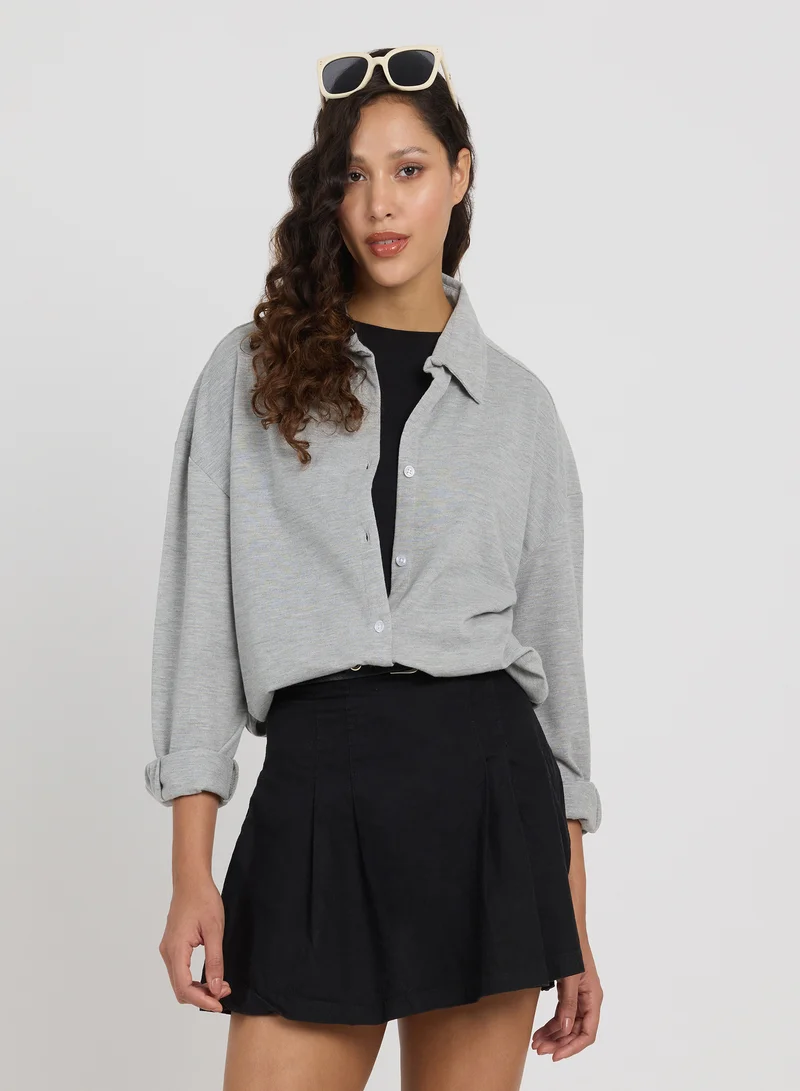 بينيا كولادا Women's Cloud Grey Solid Oversized Shirt For Casual Wear | Spread Collar | Long Sleeves | Button Closure | Shirt Designed With Comfortable Fit For Woman & Girls