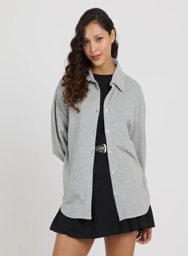 PINACOLADA Women's Cloud Grey Solid Oversized Shirt For Casual Wear | Spread Collar | Long Sleeves | Button Closure | Shirt Designed With Comfortable Fit For Woman & Girls