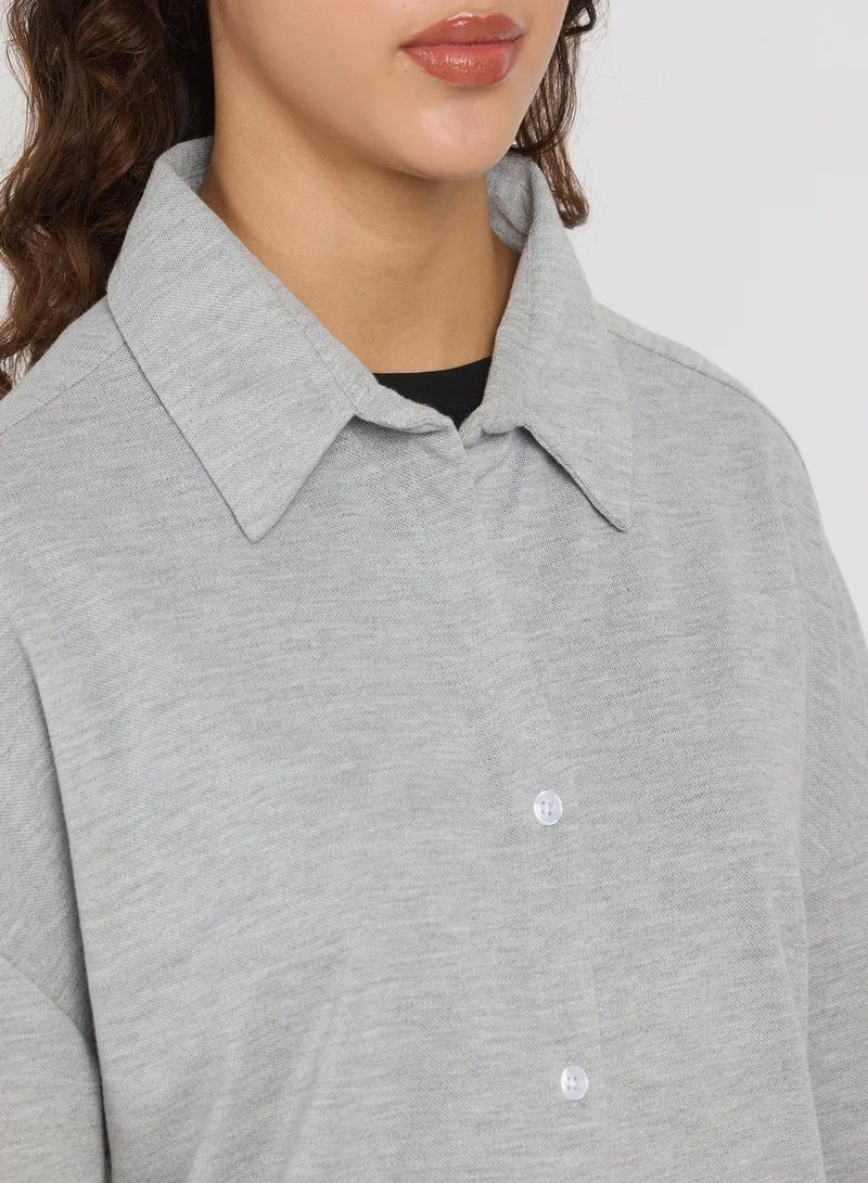 PINACOLADA Women's Cloud Grey Solid Oversized Shirt For Casual Wear | Spread Collar | Long Sleeves | Button Closure | Shirt Designed With Comfortable Fit For Woman & Girls