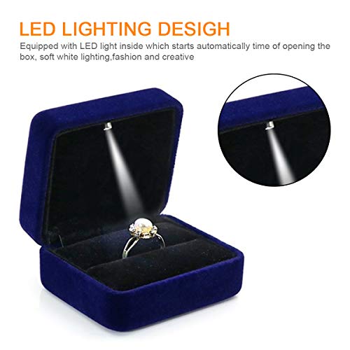 GBYAN Single Slot Velvet Ring Box for Engagement or Wedding with LED Light - Blue - Image 3