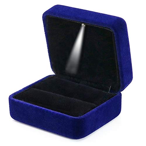 GBYAN Single Slot Velvet Ring Box for Engagement or Wedding with LED Light - Blue - Image 1