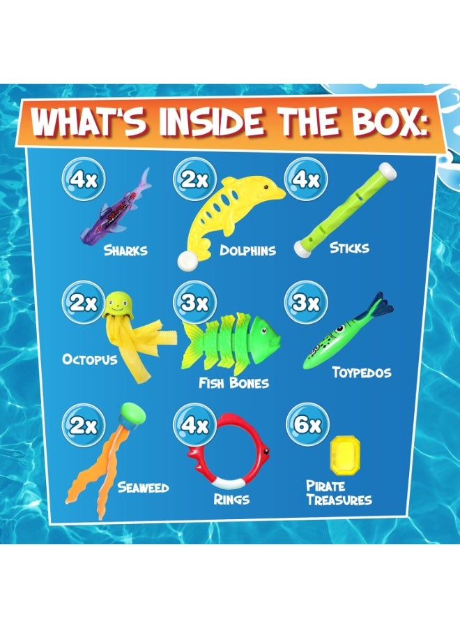 TAPIT 30 Pcs Diving Toys Swimming Pool Toys for Kids Ages 7+ with a Storage Net Bag Pool Dive Toys for Kids Pool Games Swim Summer Water Toys Include Diving Sticks & Pool Rings - Image 5