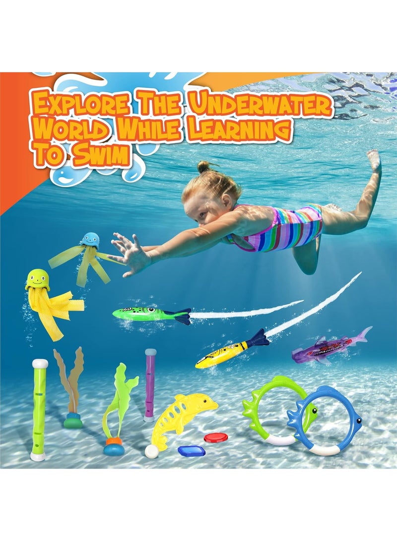 TAPIT 30 Pcs Diving Toys Swimming Pool Toys for Kids Ages 7+ with a Storage Net Bag Pool Dive Toys for Kids Pool Games Swim Summer Water Toys Include Diving Sticks & Pool Rings - Image 2