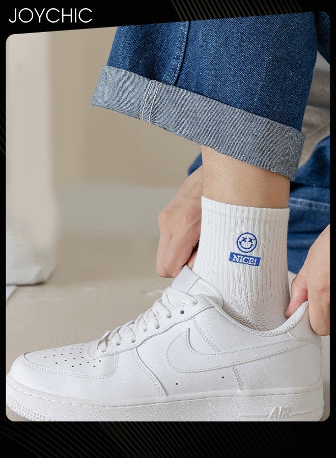 NIBEMINENT 4 Pair of Trendy Men's Spring and Summer Mid-calf Cotton Socks Boys Students Casual Sweat-absorbent Smiling Face Design Sports  - Image 3
