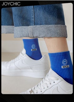 NIBEMINENT 4 Pair of Trendy Men's Spring and Summer Mid-calf Cotton Socks Boys Students Casual Sweat-absorbent Smiling Face Design Sports  - Image 5